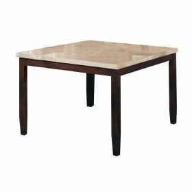 54" X 54" X 36" White Marble Walnut Wood Counter Height Table