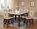 54" X 54" X 36" White Marble Walnut Wood Counter Height Table
