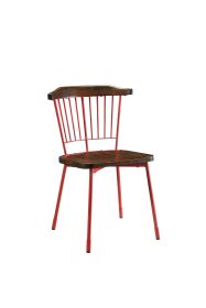 Set of Two Brown And Red Wood Windsor Back Dining Side Chairs