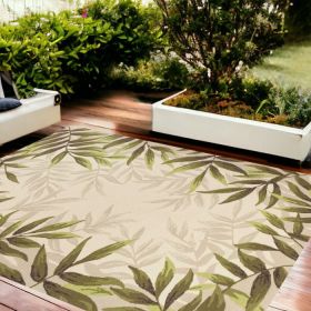 8' X 10' Beige Floral Handmade Indoor Outdoor Area Rug