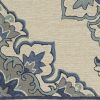 8' X 10' Ivory and Blue Damask Handmade Indoor Outdoor Area Rug