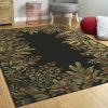5' X 8' Green and Black Wool Tropical Floral Hand Tufted Area Rug