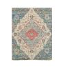 5' X 7' Blue and Beige Medallion Hand Woven Distressed Area Rug