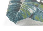 5' X 8' Beige Teal and Green Tropical Botanical Leaves Area Rug