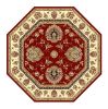 7' Red and Ivory Floral Octagon Rug
