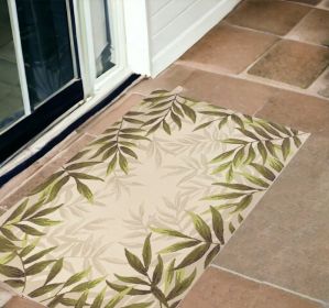 2' X 3' Beige Floral Handmade Indoor Outdoor Area Rug