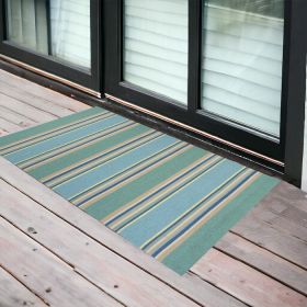 2' X 3' Blue Striped Handmade Indoor Outdoor Area Rug