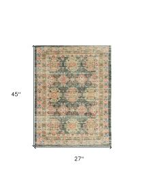2' X 4' Charcoal Medallion Hand Woven Distressed Area Rug
