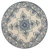 8' Round Gray and Ivory Round Damask Handmade Indoor Outdoor Area Rug