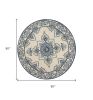 8' Round Gray and Ivory Round Damask Handmade Indoor Outdoor Area Rug