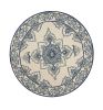 8' Round Gray and Ivory Round Damask Handmade Indoor Outdoor Area Rug