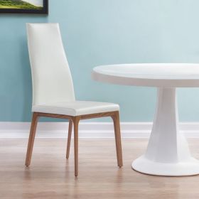 White And Brown Upholstered Faux Leather Dining Side Chair