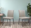 Set of Two Taupe And Gray Upholstered Faux Leather Dining Side Chairs