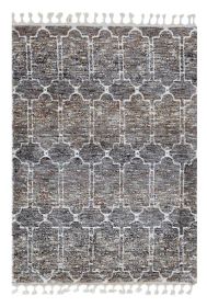 5' X 8' Mocha Geometric Abstract Trellis Indoor Area Rug With Fringe
