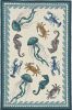 5' X 7' Ivory Or Teal Sea Creatures Indoor Outdoor Area Rug