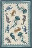 5' X 7' Ivory Or Teal Sea Creatures Indoor Outdoor Area Rug