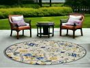 8' Round Ivory Round Abstract Handmade Indoor Outdoor Area Rug