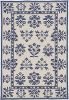 5' X 7' Sand Or Blue Floral Bordered Indoor Outdoor Area Rug