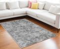 9' X 13' Gray Floral Vines Hand Loomed Distressed Area Rug