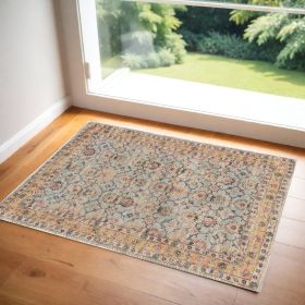 2' X 4' Blue and Orange Floral Hand Woven Area Rug