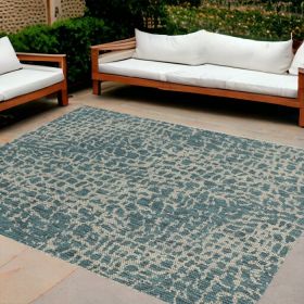 8' X 11' Teal Blue Abstract Indoor Outdoor Area Rug
