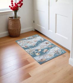 2' X 3' Beige and Ivory Seashell and Coral Hand Tufted Area Rug