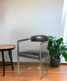 Black And Gold Upholstered Leather Open Back Dining Arm Chair