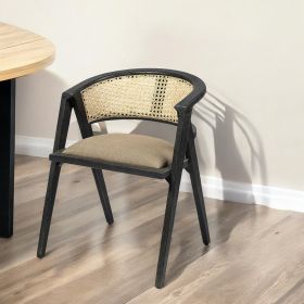 Gray And Black Upholstered Linen Open Back Dining Arm Chair
