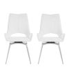 Set Of 2 White Bucket Style Dining Chairs With Metalic Silver Base