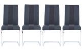 Set Of 4 Black Two Toned Dining Chairs With Silver Tone Metal Base