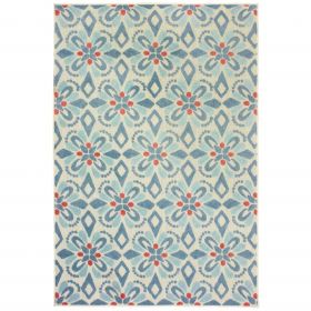 7' X 10' Blue and Ivory Moroccan Indoor Outdoor Area Rug