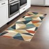 8' Blue Green Beige Retro Wedge Indoor Runner Rug