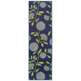 2' X 3' Blue and Green Floral Indoor Outdoor Area Rug