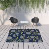 Blue and Green Floral Indoor Outdoor Area Rug