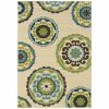 4' X 6' Green And Ivory Floral Indoor Outdoor Area Rug