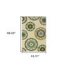 4' X 6' Green And Ivory Floral Indoor Outdoor Area Rug