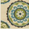 4' X 6' Green And Ivory Floral Indoor Outdoor Area Rug