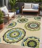 4' X 6' Green And Ivory Floral Indoor Outdoor Area Rug