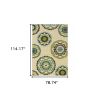 7' X 10' Green And Ivory Floral Indoor Outdoor Area Rug
