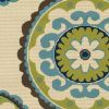 7' X 10' Green And Ivory Floral Indoor Outdoor Area Rug