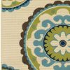 8' X 11' Green And Ivory Floral Indoor Outdoor Area Rug