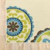 8' X 8' Green and Ivory Round Floral Indoor Outdoor Area Rug
