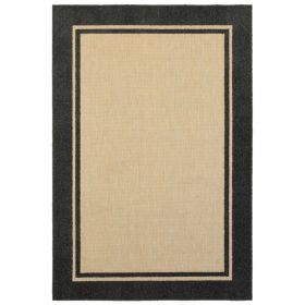 5' X 8' Beige and Black Indoor Outdoor Area Rug