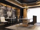 Set Of 2 Mod High Back Black And Rose Gold Dining Chairs
