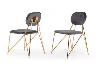Set Of 2 Mid Century Mod Grey Velvet And Gold Dining Chairs