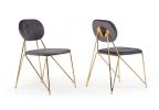 Set Of 2 Mid Century Mod Grey Velvet And Gold Dining Chairs
