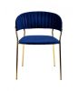Set Of 2 Curved Chic Blue And Gold Velour Dining Chairs