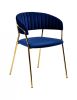 Set Of 2 Curved Chic Blue And Gold Velour Dining Chairs