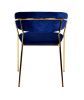 Set Of 2 Curved Chic Blue And Gold Velour Dining Chairs