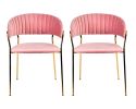 Set Of 2 Curved Chic Pink And Gold Velour Dining Chairs